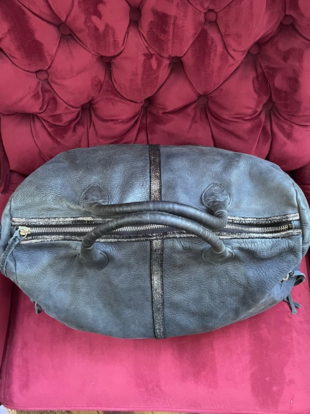 Aridza Bross leather handbag in a blue/grey with sparkle detailing - Picture 8 of 13